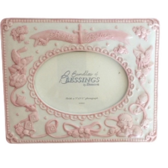 ENESCO Frame Rare Baby Baptism Bundle of Blessings Pastel Pink Ceramic 3D NWT - Picture 1 of 14